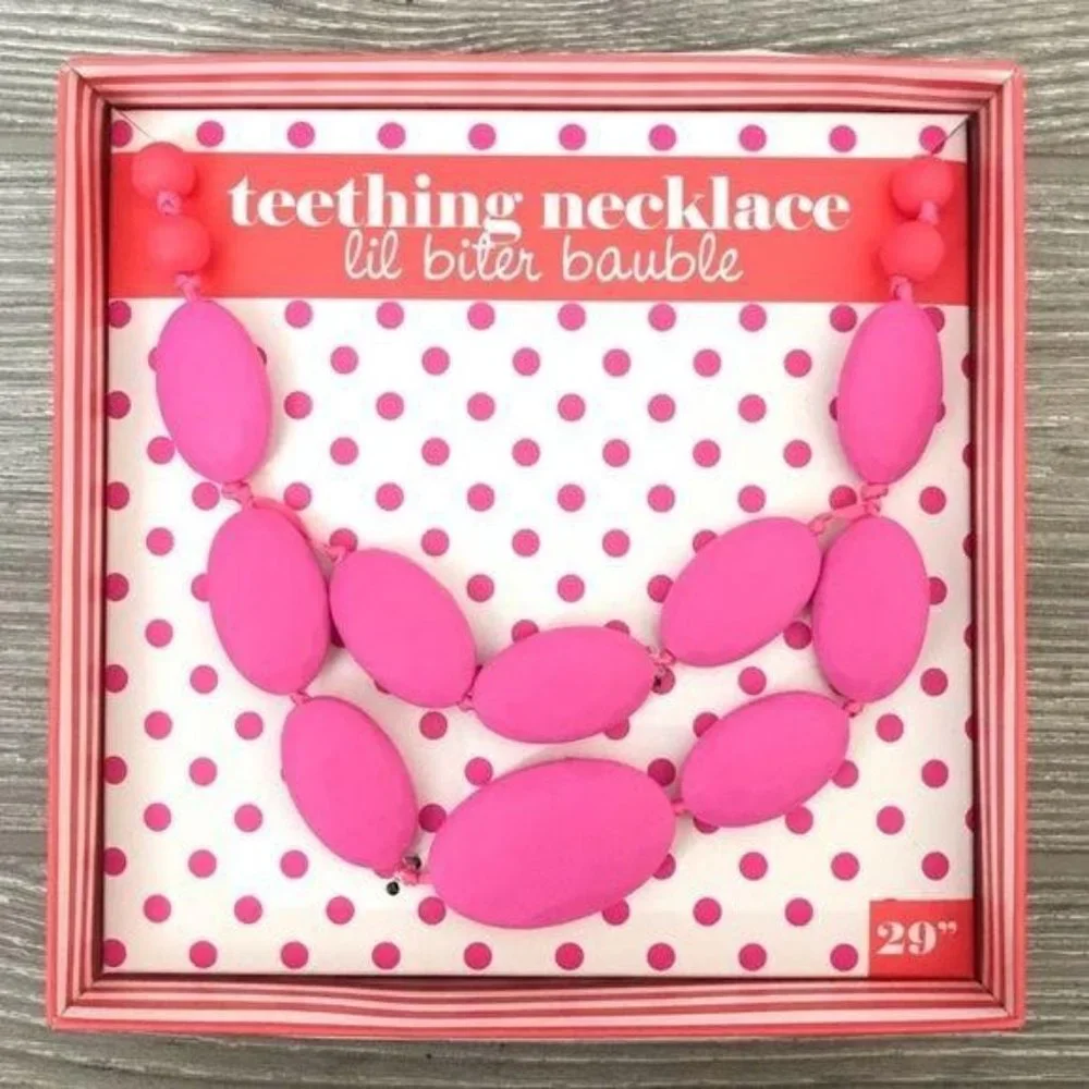 NWT mud pie silicone teething necklace pink 29” - Picture 1 of 3